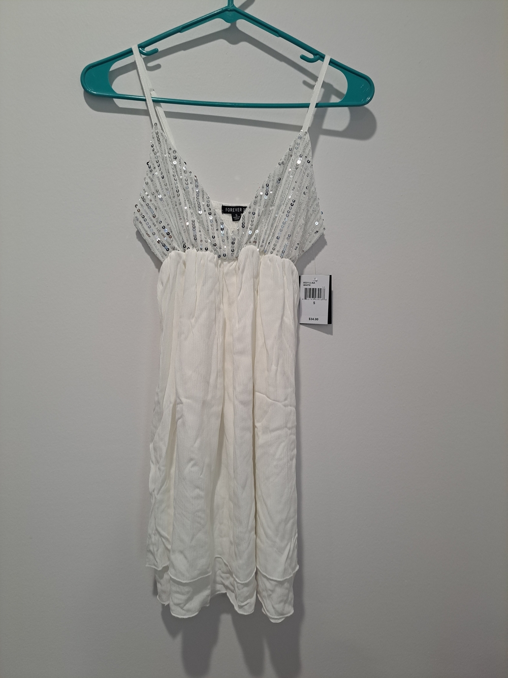 Forever 21 White Sequin Babydoll Slip Dress